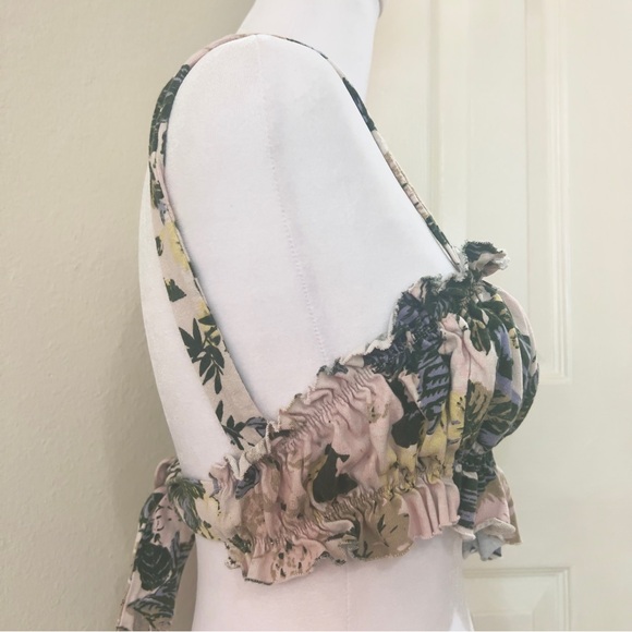 UO Tropical Floral Pink Green Bandeau Top - Picture 3 of 6